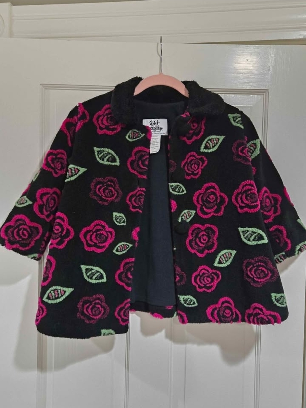 Kids Black Floral Jacket with Pink Roses